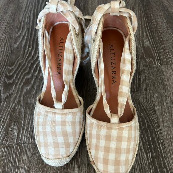 Altuzarra Stevie Checked Espadrille Wedges Gingham‎ Wrap Tie High Heel Size 6.5 - Picture 14 of 16